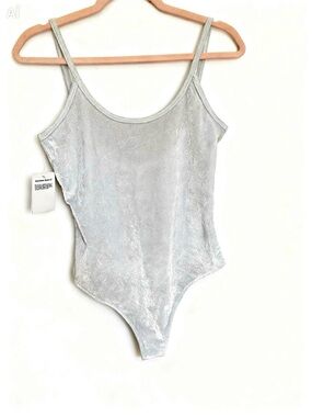 American Apparel Pale Blue/Silver Velvet Scoop Neck Shimmery Bodysuit